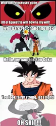 Size: 644x1444 | Tagged: safe, artist:mranon-e, artist:shadowhedgehog2, banned from derpibooru, deleted from derpibooru, derpibooru import, lord tirek, anti-nihilist, dragon ball z, exploitable meme, fight, goku, image, meme, png, this can only end well, this will end in death, this will end in tears, this will end in tears and/or death, tirek is doomed, tirek is fucked, tirek is so utterly boned it's tragic, tirek scared shitless, tirek vs everyone meme