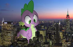 Size: 1724x1111 | Tagged: safe, artist:blazingcobaltda, artist:vaderpl, banned from derpibooru, deleted from derpibooru, derpibooru import, spike, dragon, destruction, macro, new york, new york city, spikezilla