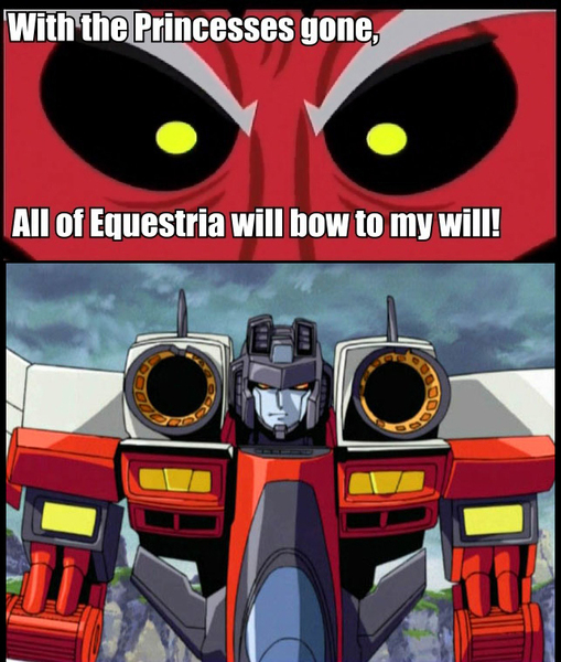 Size: 642x757 | Tagged: safe, banned from derpibooru, deleted from derpibooru, derpibooru import, lord tirek, exploitable meme, meme, starscream, tirek vs everyone meme, transformers, transformers armada, voice actor joke