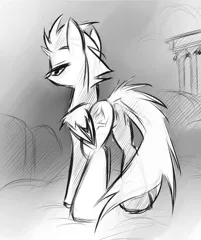 Size: 1009x1207 | Tagged: explicit, artist:kejifox, banned from derpibooru, deleted from derpibooru, derpibooru import, spitfire, anus, dock, female, grayscale, monochrome, nudity, sketch, solo, solo female, vulva