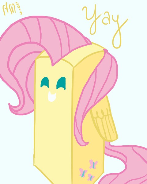 Size: 2800x3500 | Tagged: safe, artist:amarcato, banned from derpibooru, deleted from derpibooru, derpibooru import, fluttershy, butter, :d, flutterbutter, food, literal buttershy, pun, smiling, solo, yay