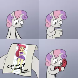 Size: 2000x2000 | Tagged: safe, banned from derpibooru, deleted from derpibooru, derpibooru import, apple bloom, sweetie belle, equestria girls, exploitable meme, meme, obligatory pony, sweetie's note meme