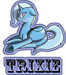 Size: 700x791 | Tagged: suggestive, artist:sparkdraws, banned from derpibooru, deleted from derpibooru, derpibooru import, trixie, blushing, butt, design, dock, flank, fluffy, plot, shirt design