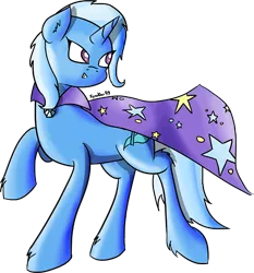 Size: 700x752 | Tagged: safe, artist:sparkdraws, banned from derpibooru, deleted from derpibooru, derpibooru import, trixie, angry, cape, clothes, messy mane, missing accessory, pose