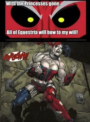 Size: 706x949 | Tagged: suggestive, banned from derpibooru, deleted from derpibooru, derpibooru import, lord tirek, bane, dc comics, exploitable meme, harley quinn, meme, muscles, overdeveloped muscles, tirek vs everyone meme, wat, wtf