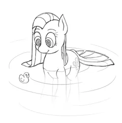 Size: 494x497 | Tagged: safe, artist:roxenmage, banned from derpibooru, deleted from derpibooru, derpibooru import, pinkie pie, bird, duck, earth pony, pony, cute, cuteamena, monochrome, pinkamena diane pie, solo, water, wet, wet mane