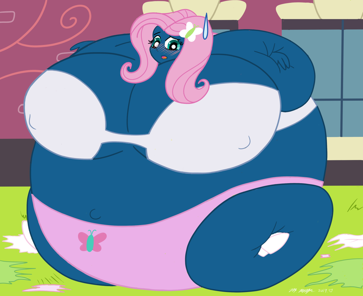 Size: 1280x1047 | Tagged: questionable, artist:necrofeline, banned from derpibooru, deleted from derpibooru, derpibooru import, fluttershy, human, equestria girls, belly, belly button, big belly, big breasts, blueberry, blueberry inflation, blushing, bra, breasts, busty fluttershy, clothes, cutie mark underwear, embarrassed, fat, female, food, huge belly, huge breasts, humanized, image, immobile, impossibly large belly, impossibly large breasts, impossibly large everything, inflation, morbidly obese, nipples, obese, oh my, panties, pink underwear, png, race swap, sequence, solo, solo female, sweat, sweatdrop, underwear