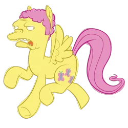 Size: 1080x1080 | Tagged: safe, artist:ponyshot, banned from derpibooru, deleted from derpibooru, derpibooru import, fluttershy, ponified, pegasus, pony, crossover, fusion, moe syzlak, moeshy, pun, simple background, solo, the simpsons, transparent background