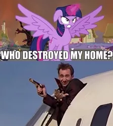 Size: 407x454 | Tagged: safe, banned from derpibooru, deleted from derpibooru, derpibooru import, twilight sparkle, alicorn, castor troy, exploitable meme, face/off, meme, nicolas cage, obligatory pony, twilight sparkle (alicorn), who destroyed twilight's home