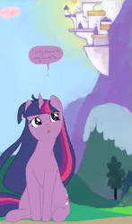 Size: 433x736 | Tagged: safe, artist:sweet-pea-soup, banned from derpibooru, deleted from derpibooru, derpibooru import, twilight sparkle, canterlot, electric light orchestra, sitting, solo, song reference, speech bubble