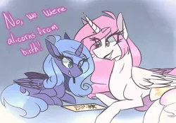 Size: 789x550 | Tagged: safe, artist:ajue, banned from derpibooru, deleted from derpibooru, derpibooru import, princess celestia, princess luna, ask, female, filly, lettersforcelestia, tumblr, woona, younger