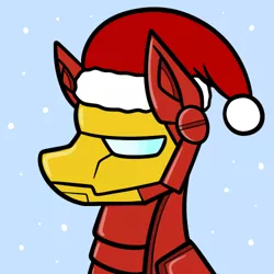 Size: 500x500 | Tagged: safe, artist:karpet-shark, banned from derpibooru, deleted from derpibooru, derpibooru import, ponified, pony, armor, christmas, commission, hat, holiday, iron man, pony stark, santa hat, snow, solo, tony stark, winter