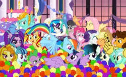 Size: 1239x764 | Tagged: safe, artist:chameleonman55, banned from derpibooru, deleted from derpibooru, derpibooru import, adagio dazzle, applejack, aria blaze, bon bon, cheese sandwich, fluttershy, lightning dust, lyra heartstrings, octavia melody, pinkie pie, rainbow dash, rarity, sonata dusk, spike, sunset shimmer, sweetie drops, trixie, twilight sparkle, twilight sparkle (alicorn), vinyl scratch, alicorn, aurora nightfall, ball pit, female, lesbian, mane six, shipping, twidash