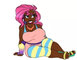 Size: 1500x1180 | Tagged: safe, artist:ajue, banned from derpibooru, deleted from derpibooru, derpibooru import, pinkie pie, human, chubby, dark skin, fat, harajuku, humanized, solo