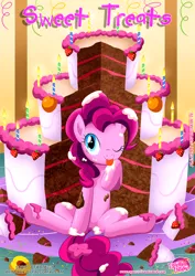 Size: 1024x1447 | Tagged: safe, artist:bbmbbf, banned from derpibooru, deleted from derpibooru, derpibooru import, pinkie pie, comic:sweet treats, equestria untamed, cake, comic, food, image, jpeg, licking, palcomix, self licking, tongue out