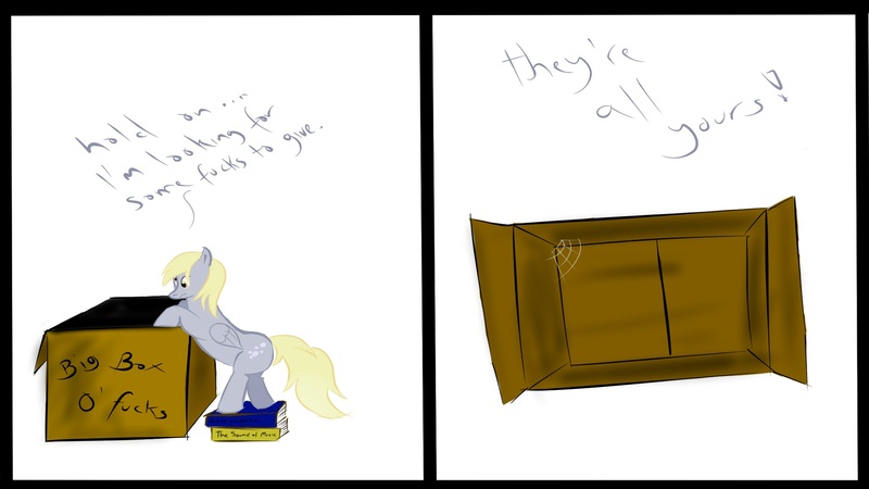 Size: 1920x1080 | Tagged: safe, banned from derpibooru, deleted from derpibooru, derpibooru import, derpy hooves, cardboard box, vulgar