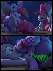 Size: 948x1280 | Tagged: safe, artist:optica, derpibooru import, fluttershy, pinkie pie, rainbow dash, rarity, twilight sparkle, twilight sparkle (alicorn), alicorn, earth pony, pony, 3d, ass, belly, burp, butt, clone, faceful of ass, facesitting, fart, fart noise, female, gmod, image, implied scat, jpeg, licking, mare, onomatopoeia, pinkie clone, pinkie prey, poop, poop eating, pooping, pooping in mouth, punishment, scat, sex, sound effects, tongue out, torture, twipred, urine, using as a toilet, vore