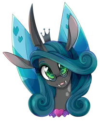Size: 1206x1455 | Tagged: safe, artist:jumblehorse, banned from derpibooru, deleted from derpibooru, derpibooru import, queen chrysalis, changeling, changeling queen, :3, bust, cute, fangs, female, heart eyes, looking at you, mare, mirror universe, open mouth, portrait, reversalis, simple background, smiling, solo, transparent background, wingding eyes