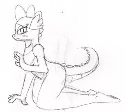 Size: 1473x1313 | Tagged: suggestive, artist:sparkdraws, banned from derpibooru, deleted from derpibooru, derpibooru import, spike, anthro, barb, blushing, lineart, monochrome, rule 63, traditional art