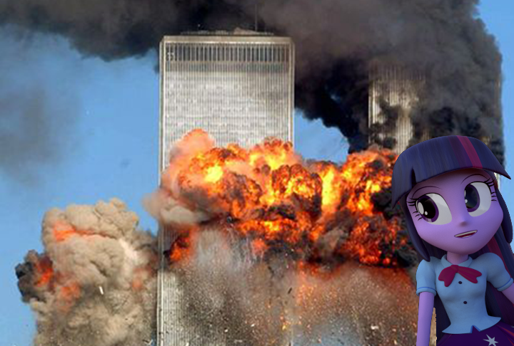 Size: 720x486 | Tagged: safe, artist:creatorofpony, banned from derpibooru, deleted from derpibooru, derpibooru import, twilight sparkle, equestria girls, 3d, 9/11, offensive, solo, terrorism