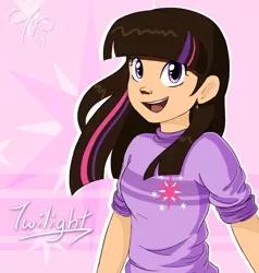 Size: 871x916 | Tagged: safe, artist:rainmaker113, banned from derpibooru, deleted from derpibooru, derpibooru import, edit, twilight sparkle, human, humanized, light skin edit, looking at you, natural hair color, open mouth, racism, smiling, solo, whitewashing