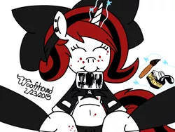 Size: 1024x768 | Tagged: suggestive, artist:xwoofyhoundx, banned from derpibooru, deleted from derpibooru, derpibooru import, oc, oc:lilith, unofficial characters only, succubus, bow, cameltoe, clothes, freckles, happy, heart (organ), ink, note, organs, paintbrush, panties, skull, solo, spreading, spread legs, underwear