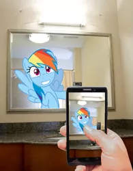 Size: 609x779 | Tagged: safe, artist:dnftt2014, banned from derpibooru, deleted from derpibooru, derpibooru import, rainbow dash, pegasus, pony, irl, mobile phone, phone, photo, photoshop, ponies in real life, wings