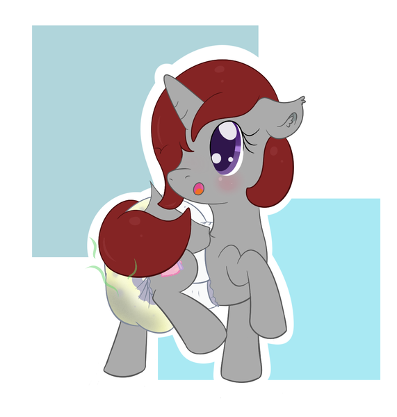 Size: 1189x1250 | Tagged: questionable, artist:vitriolink, banned from derpibooru, deleted from derpibooru, derpibooru import, oc, oc:pixely heart, unofficial characters only, bat pony, pony, blushing, cute, diaper, diaper fetish, fetish, messy diaper, open mouth, poop, poopy diaper, solo, urine, wet diaper