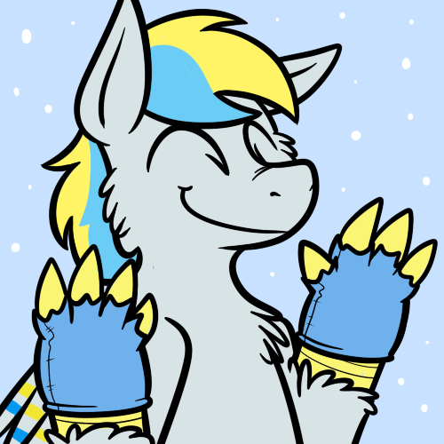 Size: 500x500 | Tagged: safe, artist:karpet-shark, banned from derpibooru, deleted from derpibooru, derpibooru import, oc, oc:cirrus sky, hippogriff, clothes, cute, eyes closed, fluffy, gloves, smiling, talons, winter