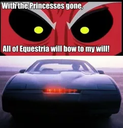 Size: 497x514 | Tagged: safe, banned from derpibooru, deleted from derpibooru, derpibooru import, lord tirek, exploitable meme, expolitable meme, kitt, knight rider, meme, tirek is doomed, tirek vs everyone meme