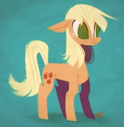 Size: 1447x1474 | Tagged: safe, artist:spacekitsch, banned from derpibooru, deleted from derpibooru, derpibooru import, applejack, hatless, loose hair, missing accessory, solo