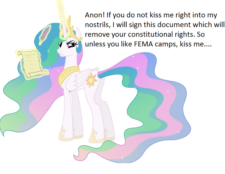 Size: 904x701 | Tagged: safe, banned from derpibooru, deleted from derpibooru, derpibooru import, princess celestia, oc, oc:anon, bitchlestia, conspiracy theory, constitution, double nostrils, fema, meta, nostril fetish, solo, stupidity, threat, vector