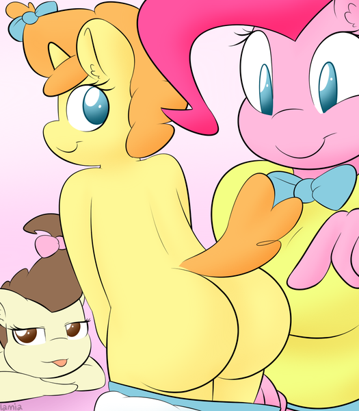 Size: 1050x1200 | Tagged: questionable, artist:lamia, banned from derpibooru, deleted from derpibooru, derpibooru import, pinkie pie, pound cake, pumpkin cake, anthro, ass, babycon, butt, diaper, lamia did it again, lolicon, the ass was fat, tongue out, underage