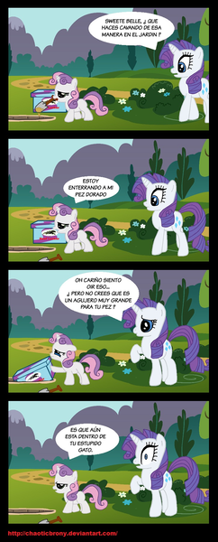 Size: 726x1803 | Tagged: safe, artist:silverslinger, banned from derpibooru, deleted from derpibooru, derpibooru import, rarity, sweetie belle, comic, spanish, translation