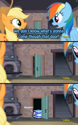 Size: 960x1528 | Tagged: safe, banned from derpibooru, deleted from derpibooru, derpibooru import, applejack, rainbow dash, the cutie map, exploitable meme, israel, israelcube, jewish physics, meme, obligatory pony, polandball, that door