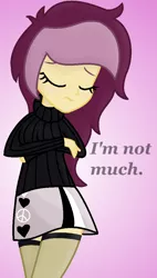 Size: 618x1090 | Tagged: safe, artist:sjart117, banned from derpibooru, deleted from derpibooru, derpibooru import, oc, oc:lannie lona, unofficial characters only, equestria girls, beatnik, blushing, clothes, eyes closed, solo, stockings, sweater, thigh highs, turtleneck