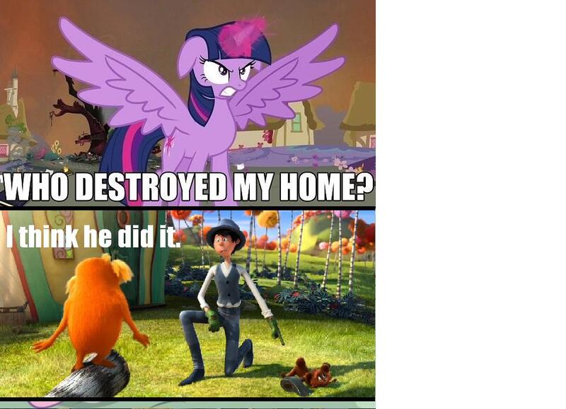 Size: 961x696 | Tagged: safe, banned from derpibooru, deleted from derpibooru, derpibooru import, twilight sparkle, alicorn, exploitable meme, meme, obligatory pony, once-ler, the lorax, twilight sparkle (alicorn), who destroyed twilight's home