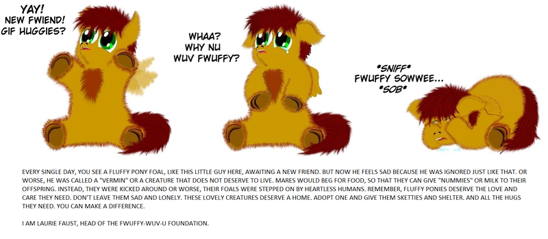 Size: 1658x724 | Tagged: safe, artist:ginger fig, banned from derpibooru, deleted from derpibooru, derpibooru import, scootaloo, fluffy pony, crying, fluffy pony foal, foal, public service announcement, scootafluff