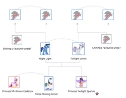 Size: 2748x2141 | Tagged: safe, banned from derpibooru, deleted from derpibooru, derpibooru import, night light, princess cadance, shining armor, twilight sparkle, twilight velvet, family tree, headcanon, speculation