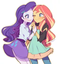 Size: 600x616 | Tagged: safe, artist:rinn11201, banned from derpibooru, deleted from derpibooru, derpibooru import, rarity, sunset shimmer, equestria girls, my past is not today, rainbow rocks, cute, female, lesbian, shipping, sunsarity