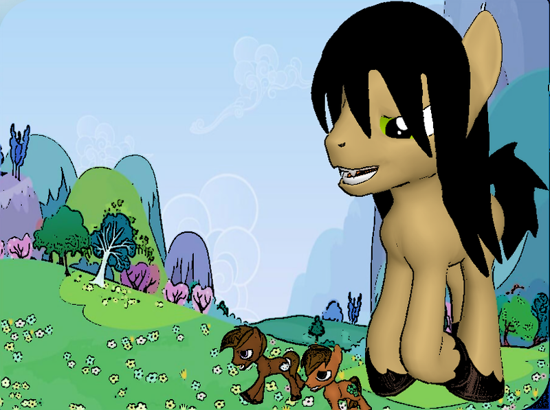 Size: 809x604 | Tagged: safe, artist:darth-silas, banned from derpibooru, deleted from derpibooru, derpibooru import, earth pony, pony, pony creator, 3d, 3d pony creator, a long time ago, ancient times, black hair, carnivore, danger, dinohippus, evil, evil grin, fangs, fleeing, giant pony, grin, huge, imminent death, macro, messy hair, messy mane, mythology, paint.net, pony creator 3d, pony giant, ponylumen, retreat, run away, running, smiling, this will end in death, yellow eyes