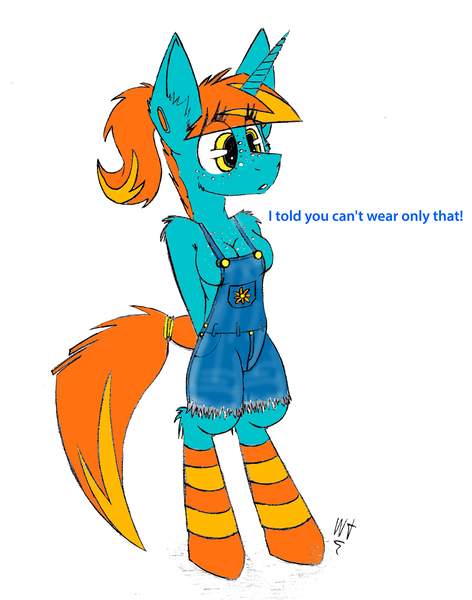 Size: 3146x4001 | Tagged: safe, artist:wingedthoughts, banned from derpibooru, deleted from derpibooru, derpibooru import, oc, oc:swift note, anthro, unicorn, anthro oc, clothes, cute, flower, ponytail, socks, striped socks, talking, text