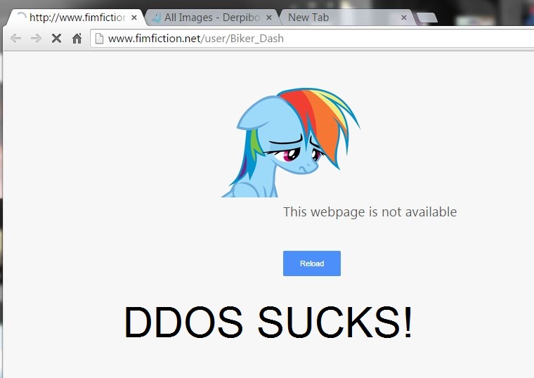 Size: 760x538 | Tagged: safe, banned from derpibooru, deleted from derpibooru, derpibooru import, screencap, rainbow dash, biker dash, ddos, denial of service attack, fimfiction, meta, sad