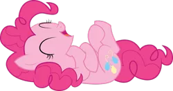 Size: 1024x541 | Tagged: safe, artist:mavdpie, banned from derpibooru, deleted from derpibooru, derpibooru import, pinkie pie, tanks for the memories, cute, diapinkes, eyes closed, laughing, on back, open mouth, simple background, solo, transparent background, vector