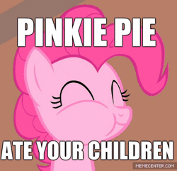 Size: 400x386 | Tagged: semi-grimdark, banned from derpibooru, deleted from derpibooru, derpibooru import, pinkie pie, animated, cannibalism, chewing, children, eating