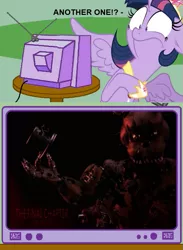 Size: 563x771 | Tagged: safe, banned from derpibooru, deleted from derpibooru, derpibooru import, twilight sparkle, alicorn, crossover, exploitable meme, five nights at freddy's, five nights at freddy's 4, freddy fazbear, meme, nightmare freddy, obligatory pony, the ride never ends, tv meme, twilight sparkle (alicorn)