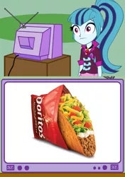 Size: 564x800 | Tagged: safe, banned from derpibooru, deleted from derpibooru, derpibooru import, sonata dusk, equestria girls, doritos locos tacos, exploitable meme, meme, obligatory pony, starenata, taco bell, taco tuesday, tv meme