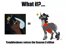 Size: 1103x770 | Tagged: safe, banned from derpibooru, deleted from derpibooru, derpibooru import, king sombra, trouble shoes, appleoosa's most wanted, jim miller, meme, parody, season 3 villain, time travel, voice actor joke, what if x voiced the season 3 villain