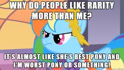 Size: 610x343 | Tagged: safe, banned from derpibooru, deleted from derpibooru, derpibooru import, rainbow dash, rarity, best pony, caption, drama, drama bait, image macro, meme, op started shit, reaction image, text, this is bait, worst pony