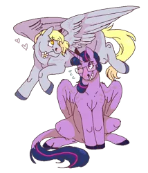 Size: 696x812 | Tagged: safe, artist:tegechu, banned from derpibooru, deleted from derpibooru, derpibooru import, derpy hooves, twilight sparkle, twilight sparkle (alicorn), alicorn, pony, female, glasses, heart, lesbian, mare, shipping, twerpy